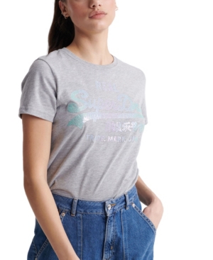 image of Superdry Vintage Inspired Logo Stitch Sequin T-Shirt
