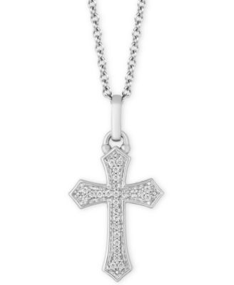 Hallmark Diamonds - Diamond Cross Pendant Necklace (1/10 ct. t.w.) in Sterling Silver, 16" + 2" extender