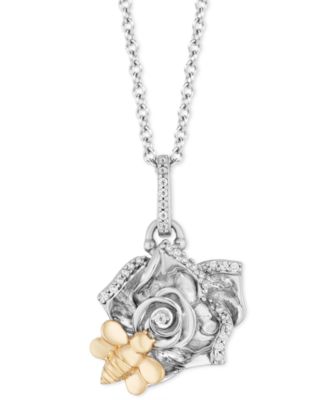 Hallmark Diamonds - Diamond Rose Pendant Necklace (1/20 ct. t.w.) in Sterling Silver & 14k Gold, 16" + 2" extender