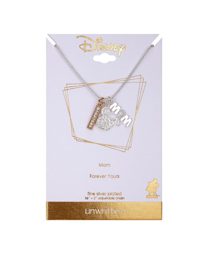 Disney Silver Plated Mickey Mouse "Mom" and Clear Crystal Bar Charm