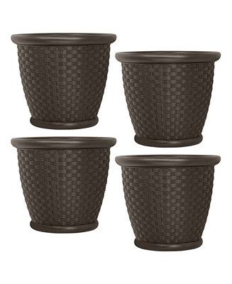 Suncast Sonora Resin Wicker Decorative Yard Flower Planter, 4 Pack & Reviews - Artificial Plants