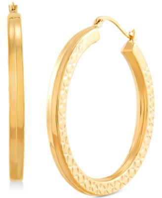 Macy's - Medium Textured Squared Tube Hoop Earrings in 14k Gold