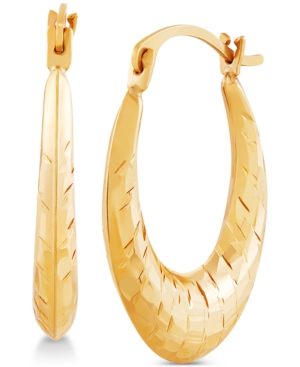 image of Disco-Cut Oval Hoop Earrings in 14k Gold