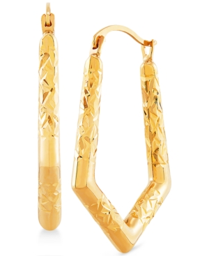 image of Textured V-Shape Hoop Earrings in 14k Gold