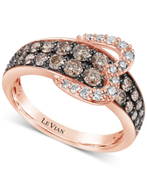 image of Le Vian Chocolate Diamond (1-1/20 ct. t.w.) & Nude Diamond (1/5 ct. t.w.) Heart Buckle Statement Ring in 14k Rose Gold