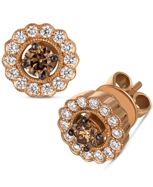 image of Le Vian Chocolatier Chocolate Diamond (3/8 ct. t.w.) & Vanilla Diamond (3/8 ct. t.w.) Halo Stud Earrings in 14k Rose Gold