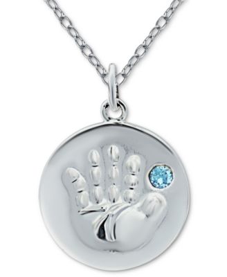 Crystal Birth Month "Handprint" Disc 18" Pendant in Sterling Silver