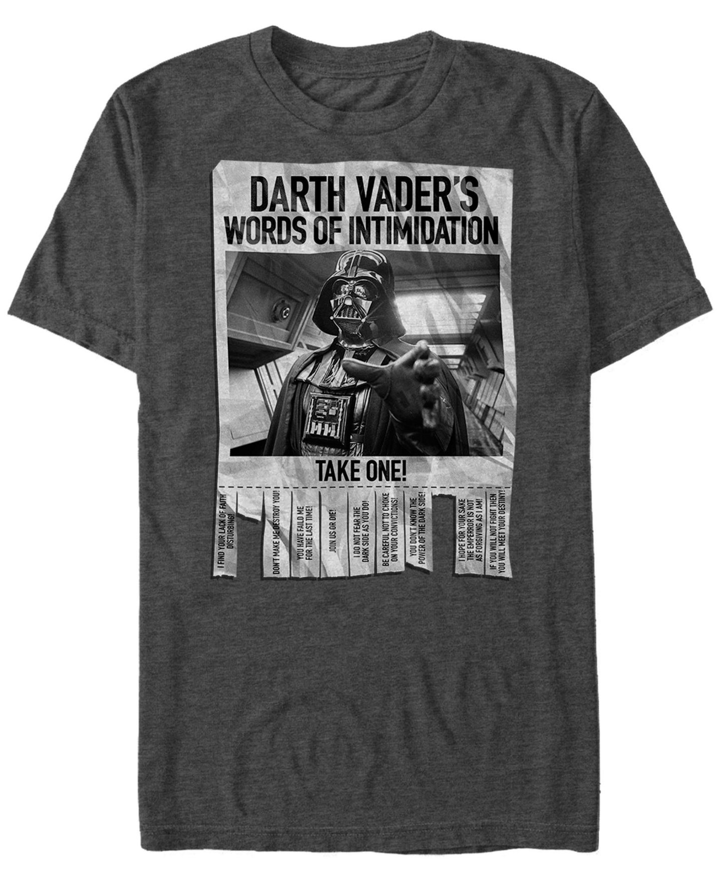Мужская футболка Fifth Sun Star Wars Darth Vader's Words of Intimidation Poster Short Sleeve, цвет: Тёмный серый — фото 1