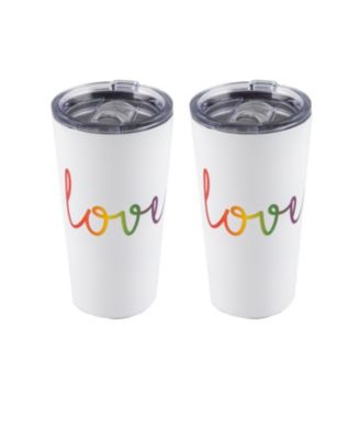 Double Wall 2 Pack of 20 oz White Highballs with Metallic "Love" Decal