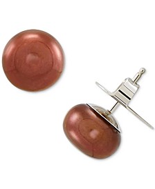 Cultured Freshwater Button Pearl (10mm) Stud Earrings in Sterling Silver (Available in Multiple Colors)