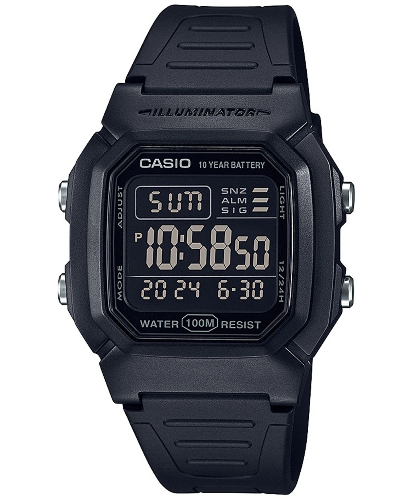 Мужские часы Casio Digital Blackout Black Resin Strap Watch 36.8mm — фото 1