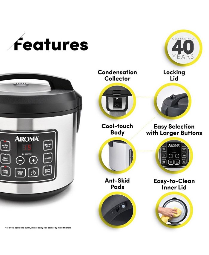 Aroma ARC150SB 20 Cup Cooked Digital CoolTouch Rice Cooker, Food Steamer and Slow Cooker Macy's
