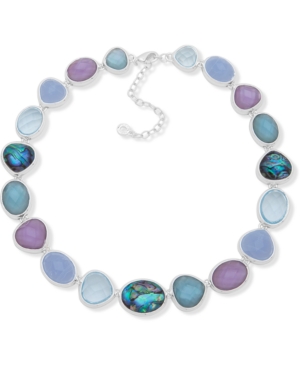 image of Anne Klein Silver-Tone Multi-Stone Collar Necklace, 16