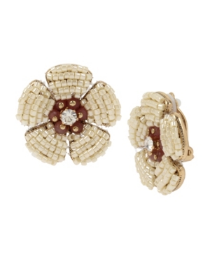 image of Miriam Haskell New York Woven Beaded Flower Stud Clip-On Earrings