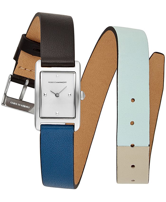 Rebecca Minkoff Women s Moment Black Blue Double Wrap Leather