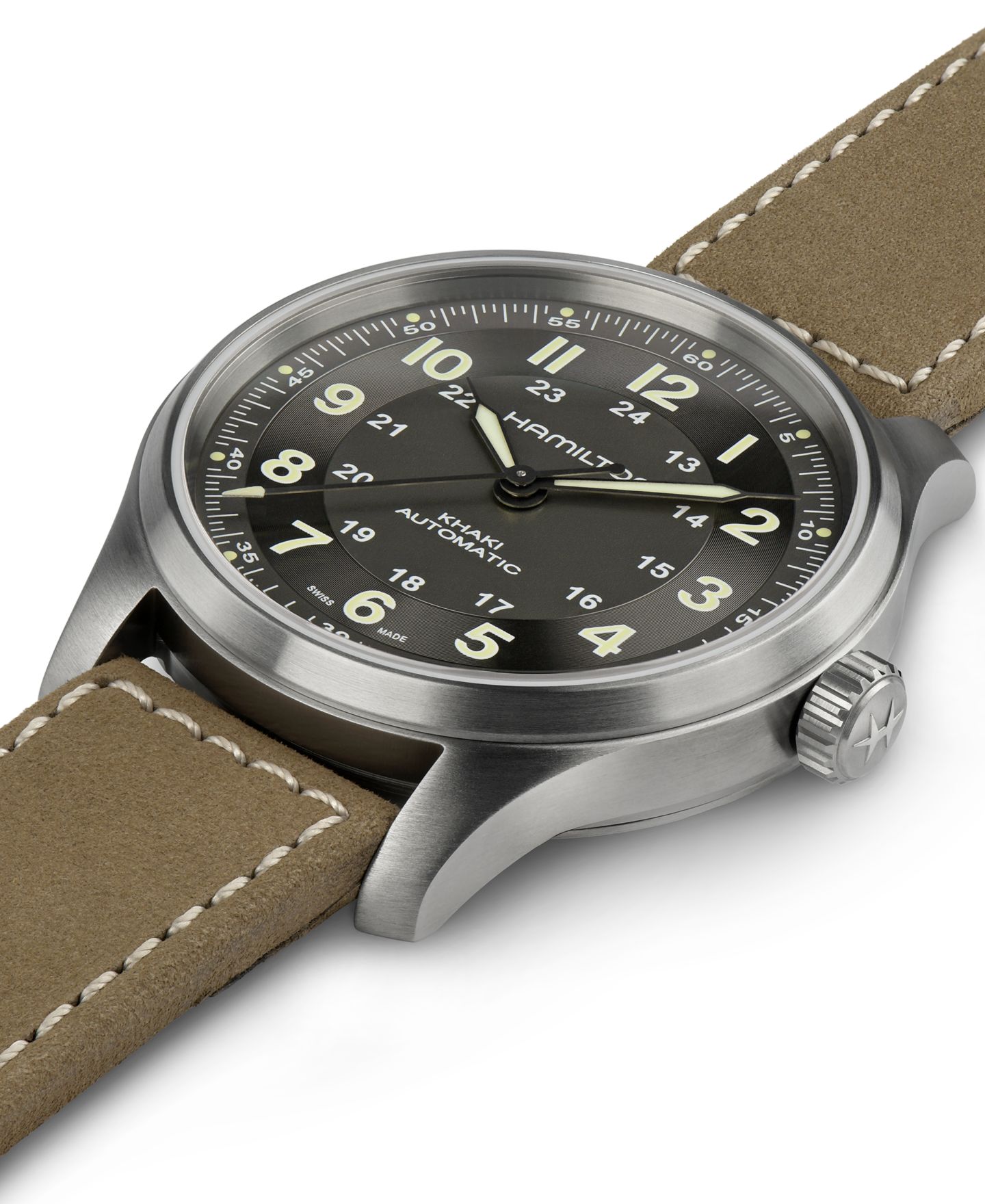 Мужские часы Hamilton Swiss Automatic Khaki Field с коричневым кожаным ремешком, 42 мм — фото 4