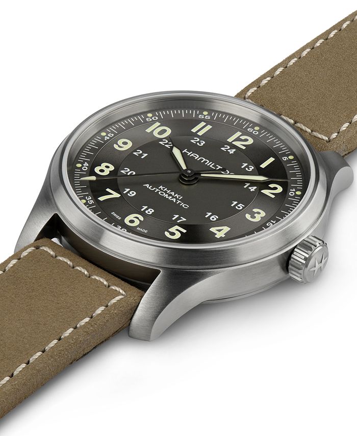 Hamilton - Men's Swiss Automatic Khaki Field Brown Leather Strap Watch 42mm