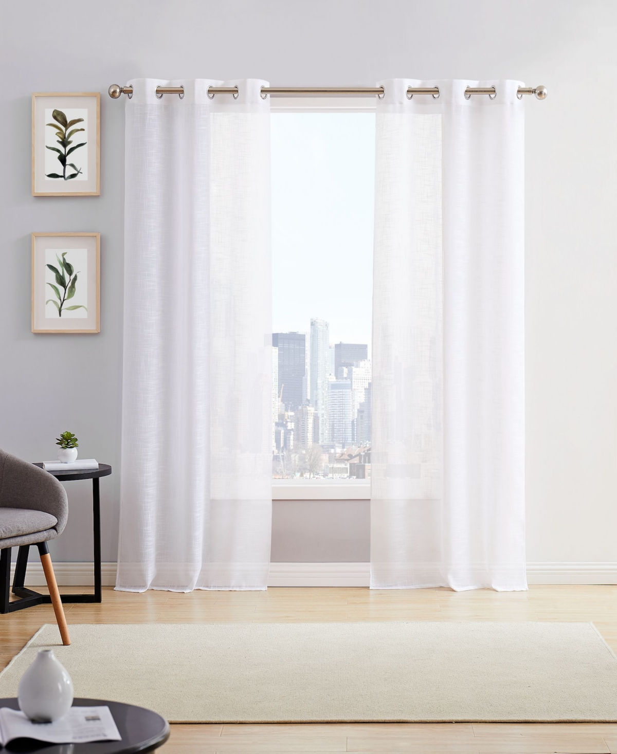 Hannah Linen Textured Light Filtering Window Panel Set, 76" W x 84" L - White