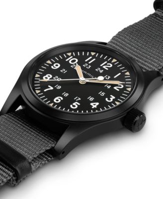 Unisex Swiss Mechanical Khaki Field Black Nato Strap Watch 38mm