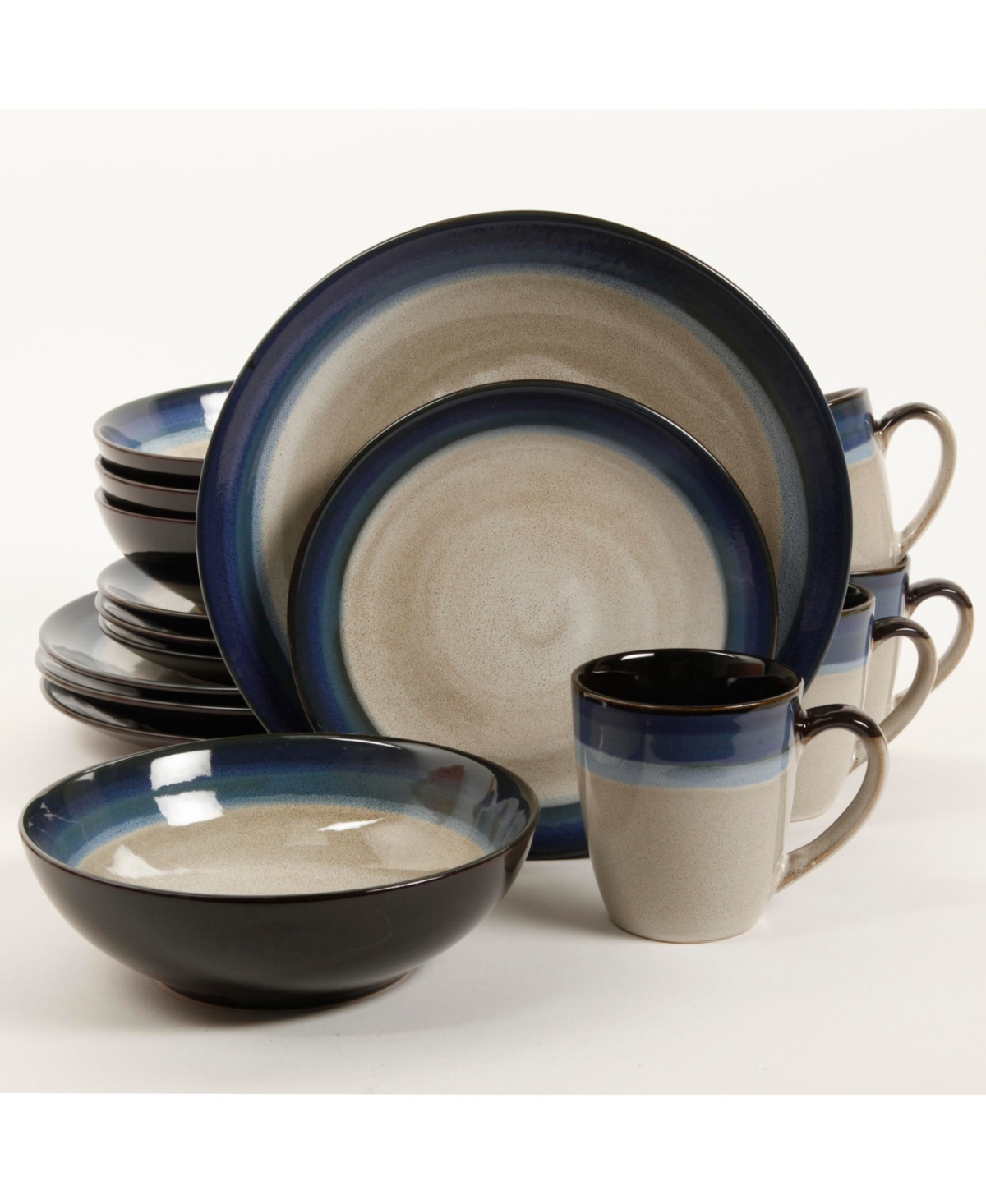 Couture Bands 16-piece Dinnerware Set Blue, Service for 4 - Blue