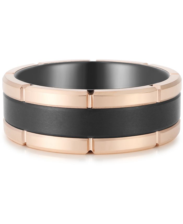 Macy's Men's Two-Tone Notched Band in Rose & Black Ion-Plated Tantalum ...