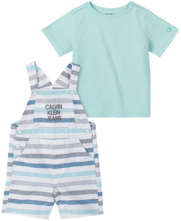 Calvin Klein Baby Boys Cotton T-Shirt & Striped Shortalls  & Reviews - Sets & Outfits - Kids - Macy's