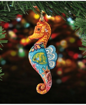 Designocracy Seahorse Wooden Christmas Ornament Set of 2