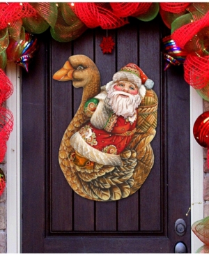 Designocracy Christmas Goose Santa Over The Door Wooden Hanger In Multi