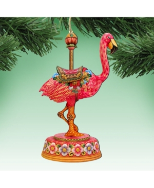 Designocracy Carousel Flamingo Christmas Wooden Ornament Set of 2