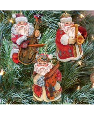 Designocracy Santa Musicians Wooden Ornaments Set of 3