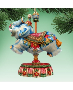 Designocracy Carousel Elephant Wooden Christmas Ornament Set of 2