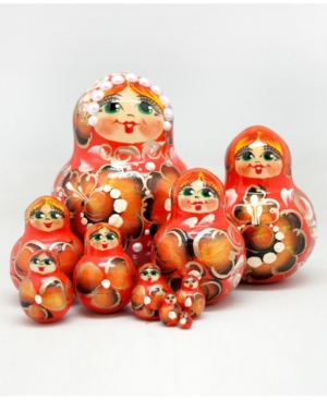 Shop G.debrekht Flower In Red 10 Piece Russian Matryoshka Nested Doll Set In Multi