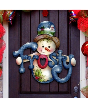 Designocracy Jamie Mills Price Christmas Frosty Wooden Decorative Door Hanger