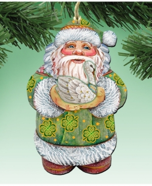 Designocracy Celtic Swan Santa Wooden Christmas Ornament Set Of 2 In Multi