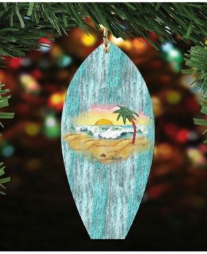 Designocracy Surfboard Scenic Wooden Christmas Ornament Set Of 2 In Multi