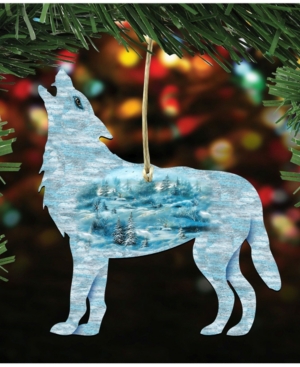 Designocracy Winter Wolfs Scenic Wooden Christmas Ornament Set of 2
