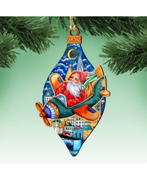 Designocracy Air Plainer Santa Wooden Christmas Ornament Set of 2
