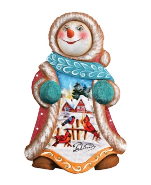 G.debrekht Hand Painted Snowy Day Snowman Ornament Figurine With Scenic Painting In Multi