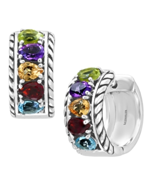 image of Effy Multi-Gemstone Small Huggie Hoop Earrings (1-7/8 ct. t.w.) in Sterling Silver
