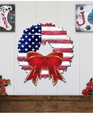 Designocracy American Flag Wreath Wooden Decor
