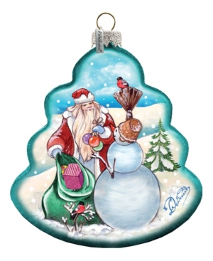 G.debrekht Santa With Snowman Tree Glass Ornament In Multi