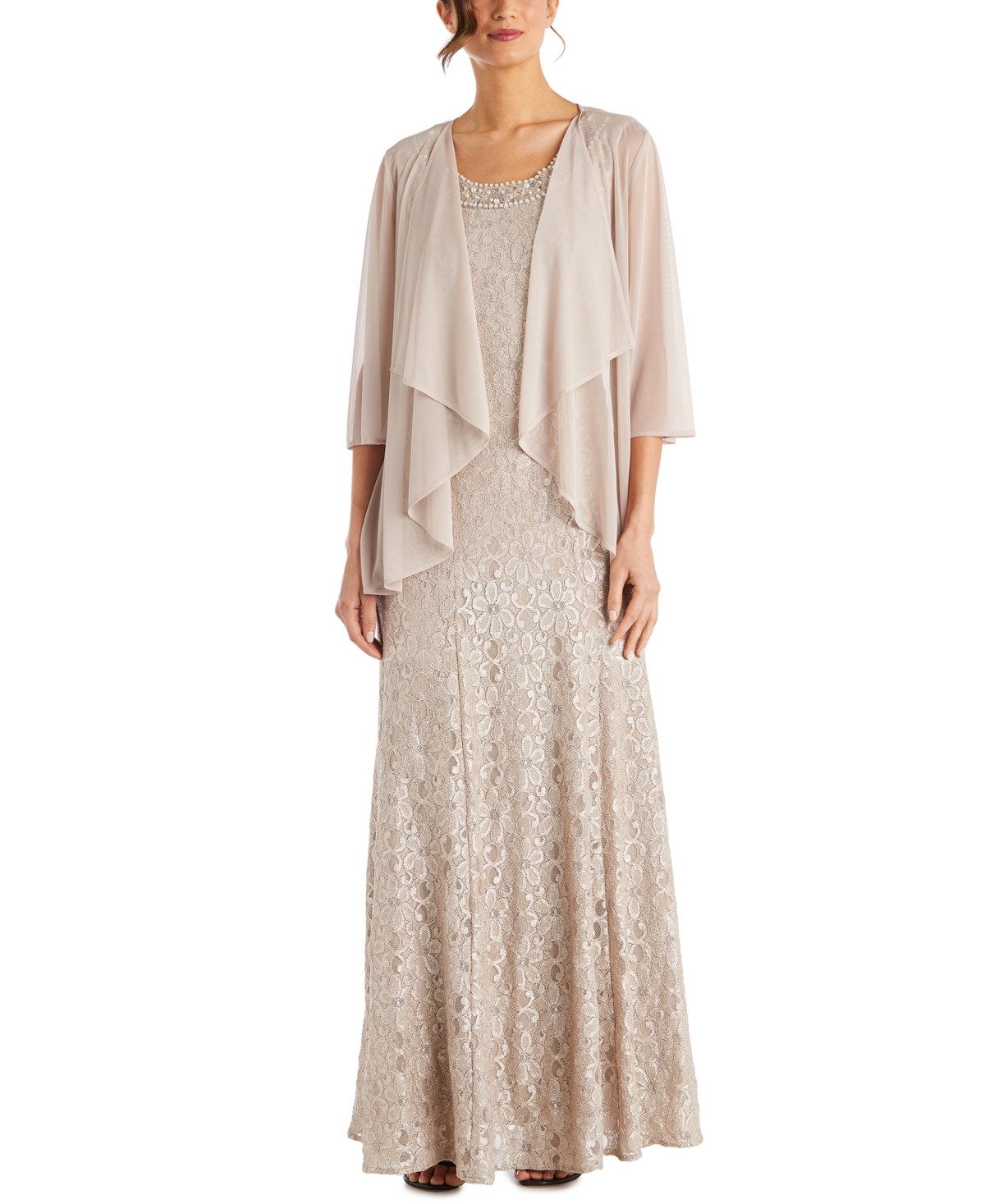 1920s Dress with Sleeves – Modest, Mature, Authentically Inspired 1920s Dresses R  M Richards Womens Beaded Dress  Flyaway Jacket - Champagne $159.00 AT vintagedancer.com