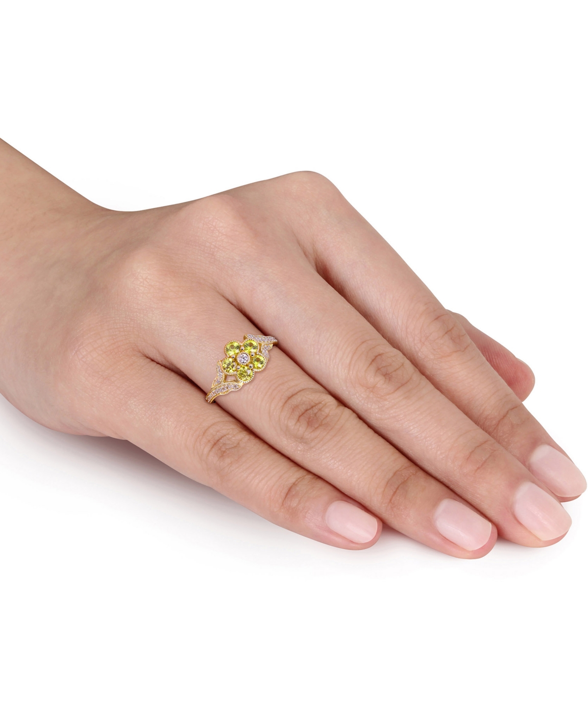 (3/4 ct. t.w.) & Diamond (1/6 ct. t.w.) Flower Ring in 10k Gold - Yellow Sapphire