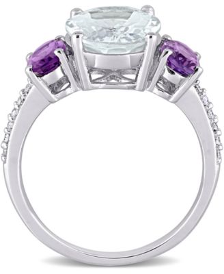Aquamarine (3 ct. t.w.), Amethyst (4/5 ct. t.w.) & Diamond (1/10 ct. t.w.) Ring in Sterling Silver