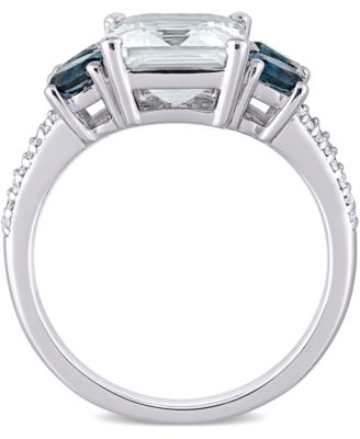 Aquamarine (3 ct. t.w.), Blue Topaz (1 ct. t.w.) & Diamond (1/10 ct. t.w.) Ring in Sterling Silver