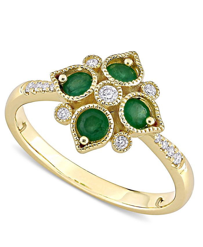 Macy's - Emerald (1/3 ct. t.w.) & Diamond (1/10 ct. t.w.) Statement Ring in 14k Gold