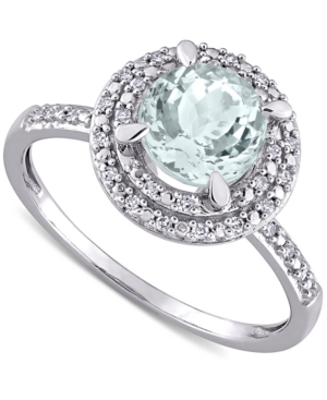 image of Aquamarine (1-1/7 ct. t.w.) & Diamond (1/10 ct. t.w.) Halo Ring in 10k White Gold