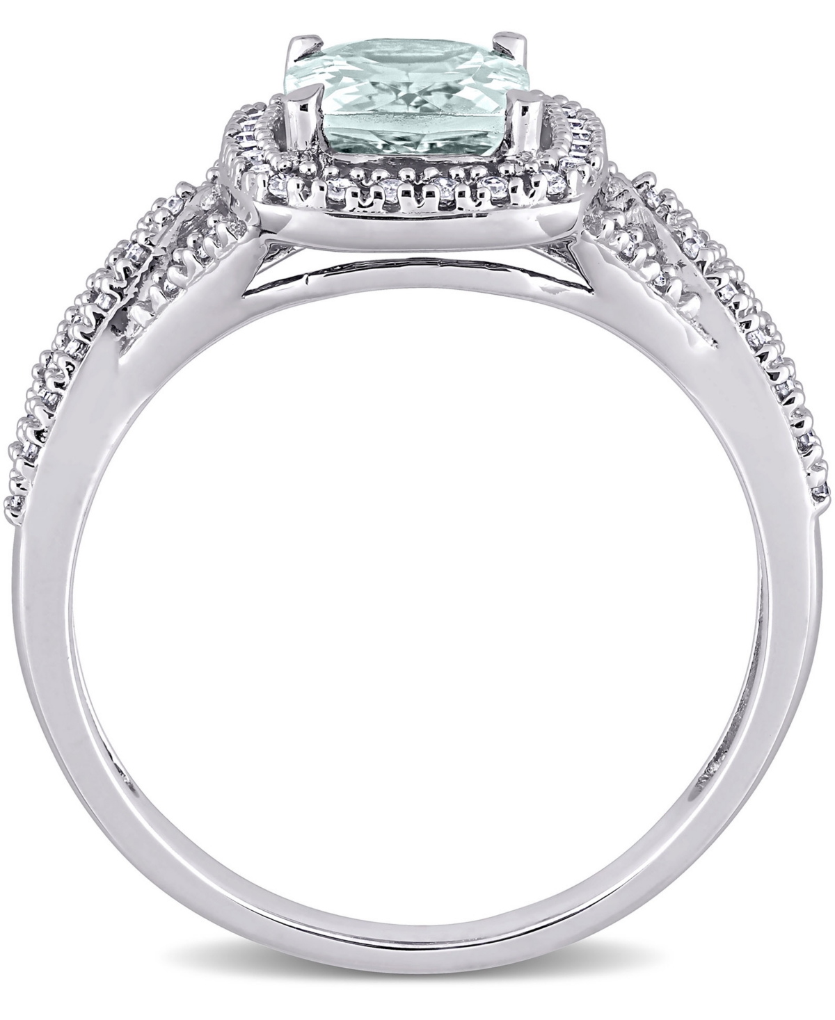 (1-1/8 ct. t.w.) & Diamond (1/6 ct. t.w.) Halo Ring in 10k White Gold - Aquamarine