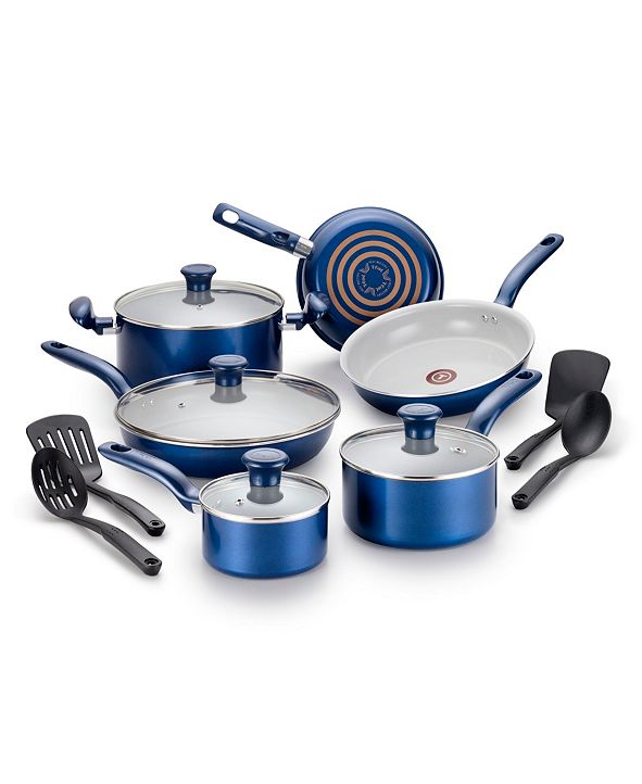 T-Fal Initiatives Ceramic 14-Pc. Cookware Set, Blue & Reviews - Cookware Sets - Macy's