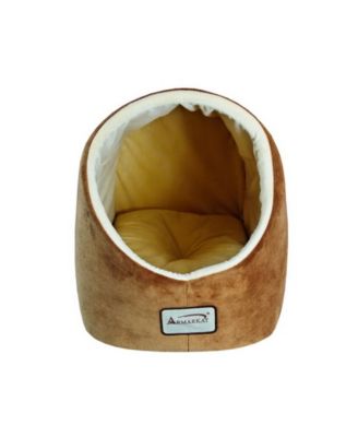 Cat Bed Cave Shape, Brown/Ivory, C11CZS/MH - Luxurious Velvet Covering, 100% Poly Fill Filling, Machine Washable, 6 Months Warranty